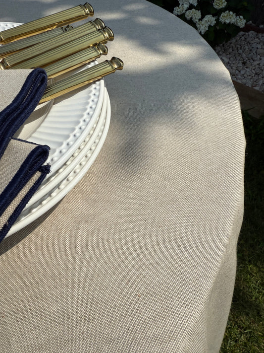 Mantel redondo Beige natural · efecto lino