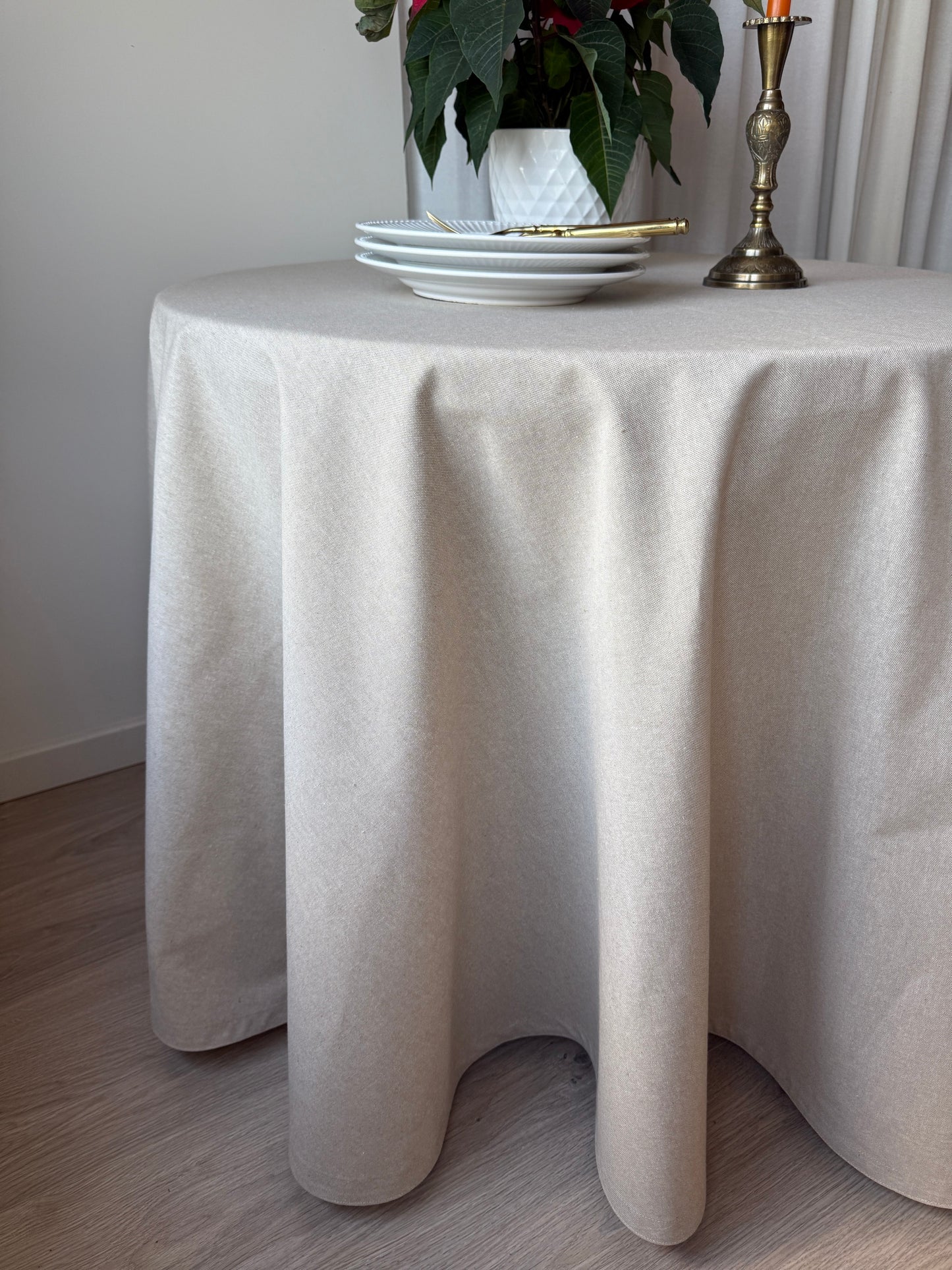 Mantel redondo Beige natural · efecto lino