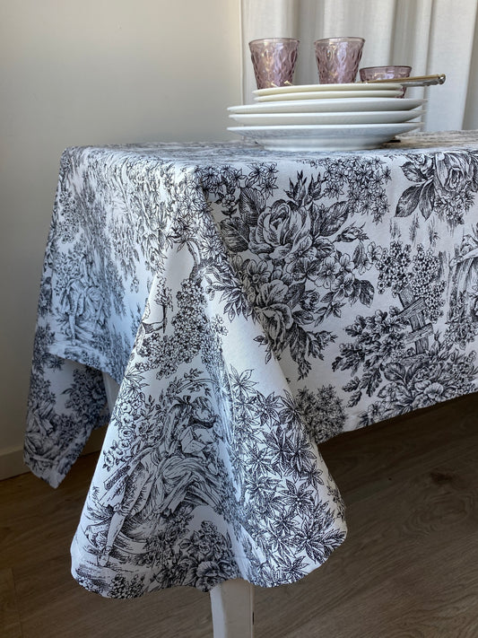 Cotton tablecloth Toile de Jouy negro