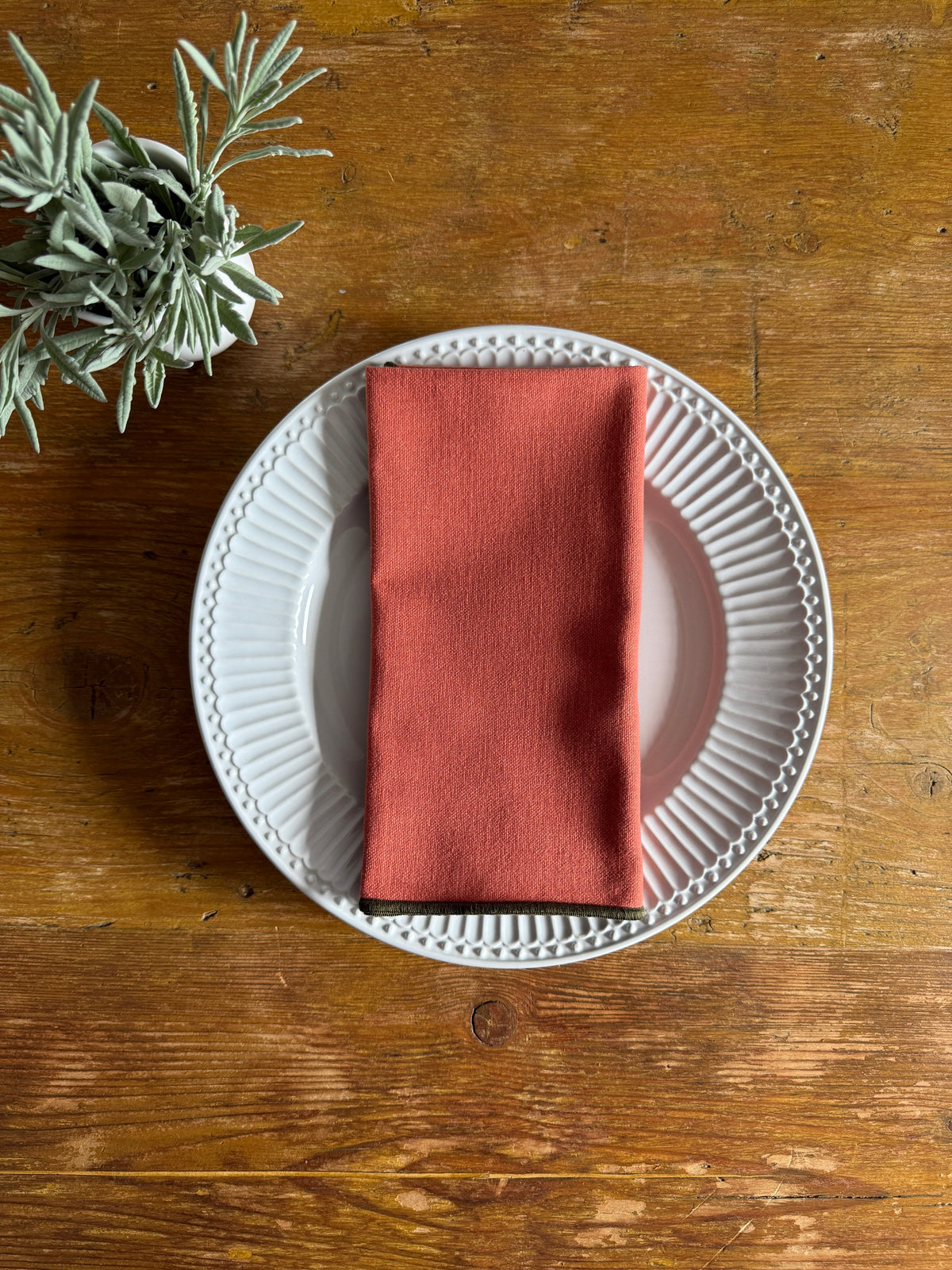 Servilleta terracota con ribete verde bosque