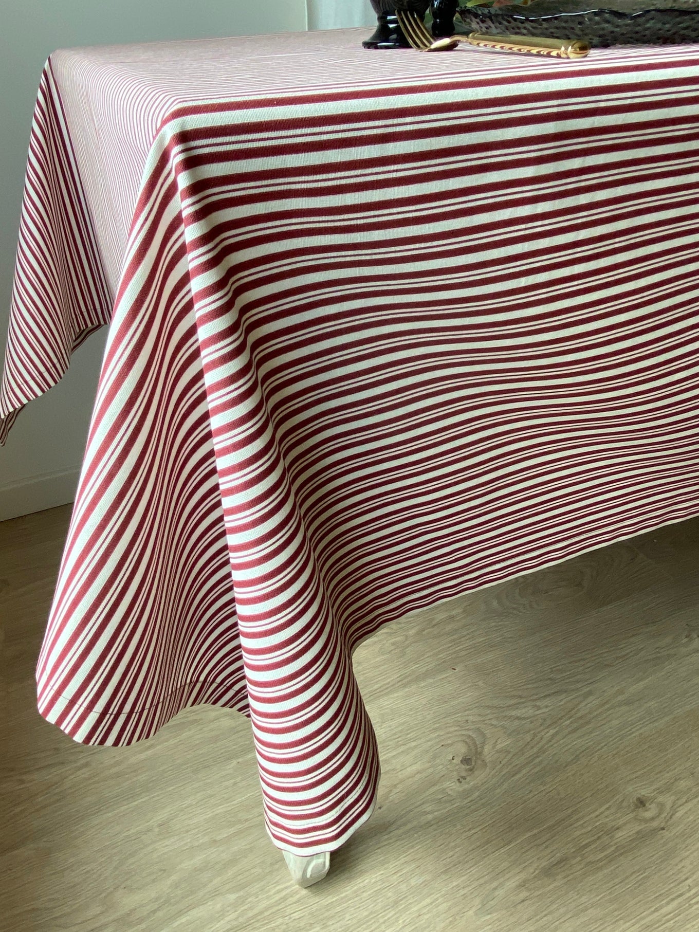 Stripes red, cotton tablecloth