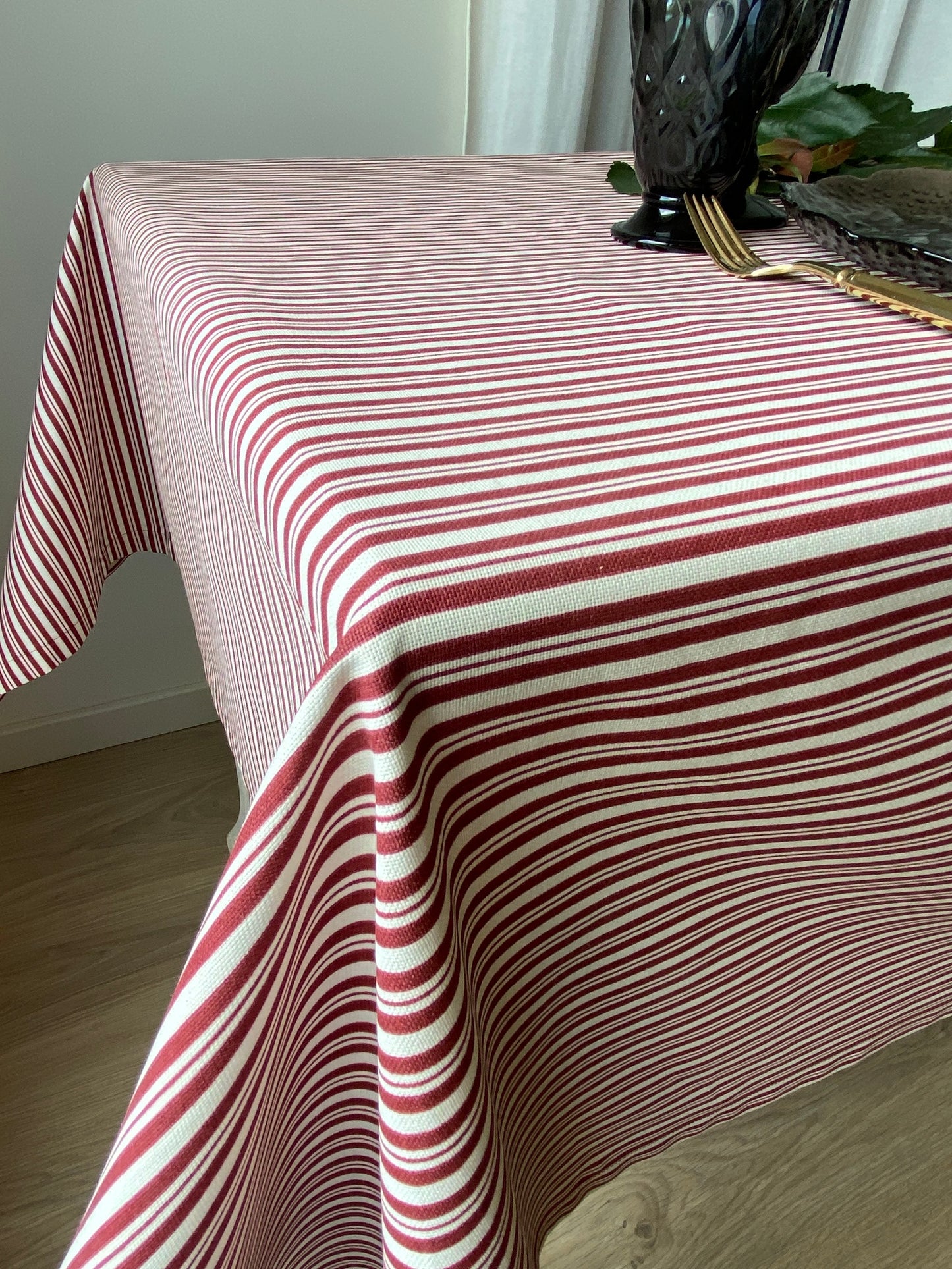 Stripes red, cotton tablecloth