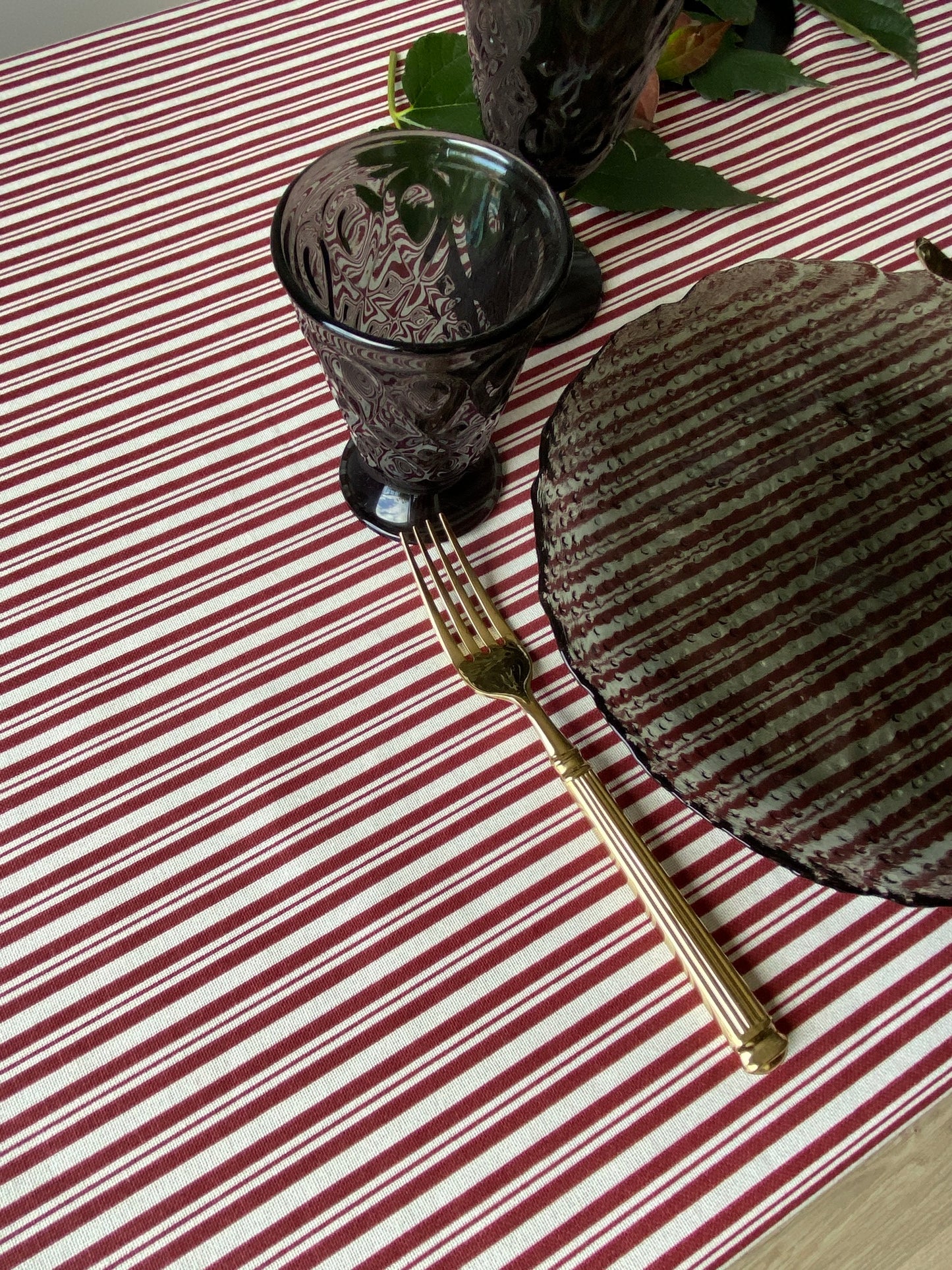 Stripes red, cotton tablecloth