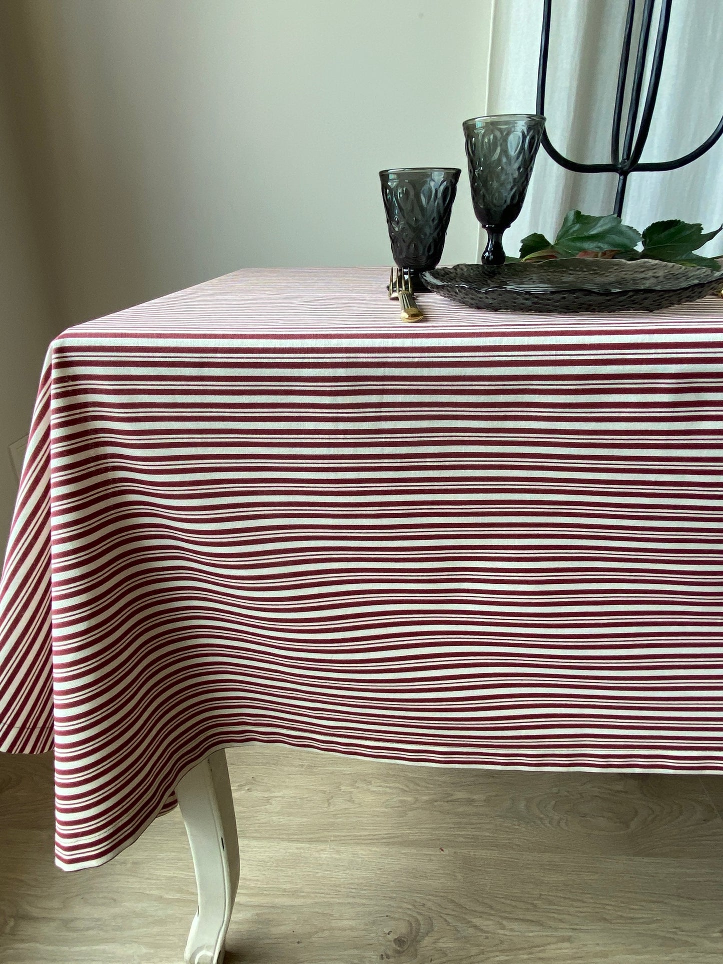 Stripes red, cotton tablecloth