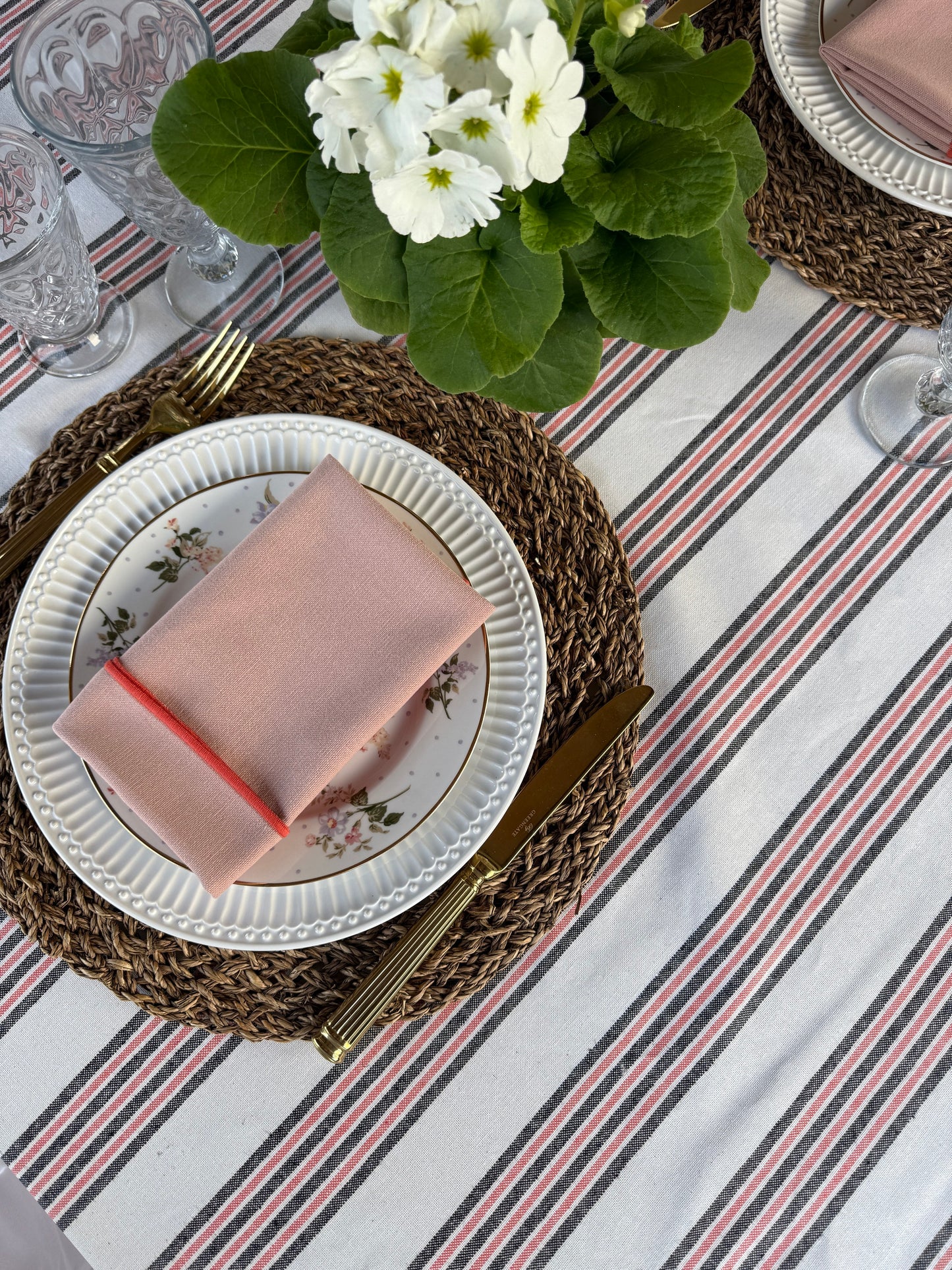 Set de servilletas rosa nude con ribete coral