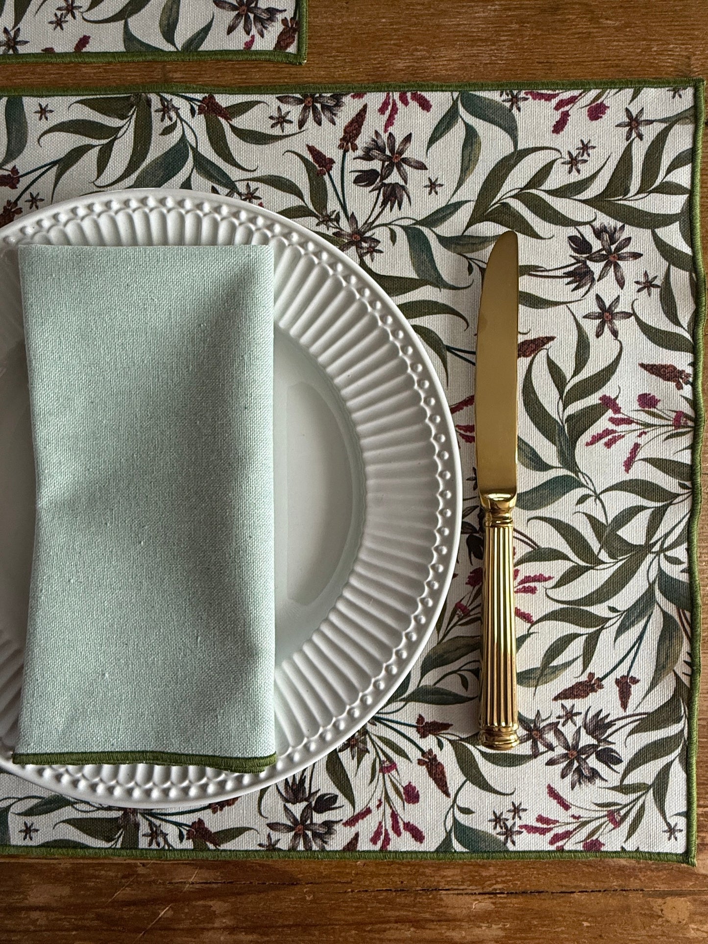 Mantel individual LUCÍA verde resinado + SERVILLETAS DE REGALO