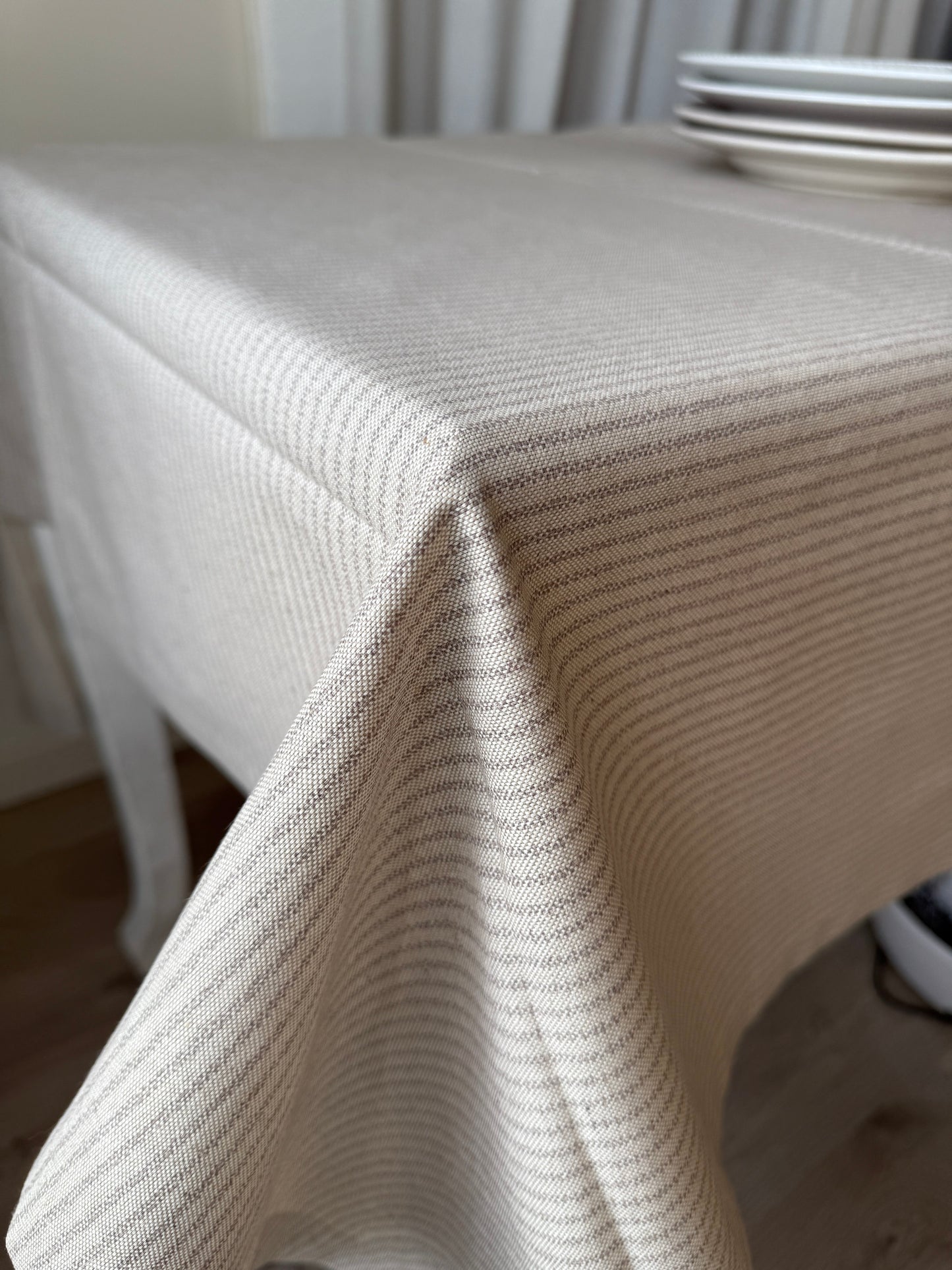 Stripes beige, cotton tablecloth