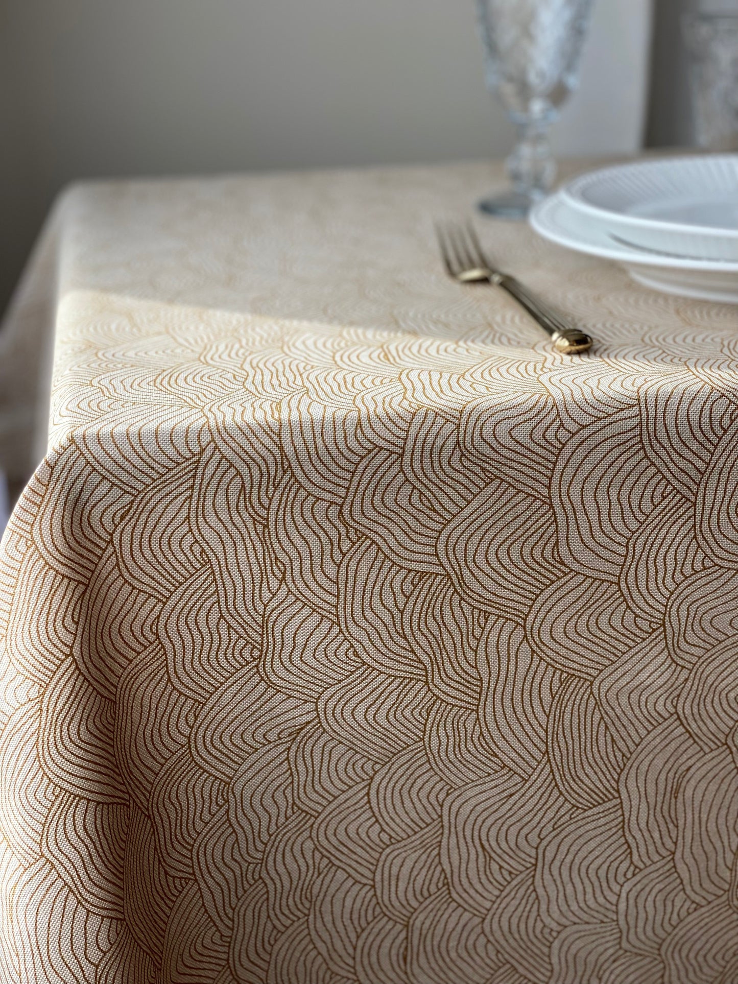 Сotton tablecloth Waves mustard