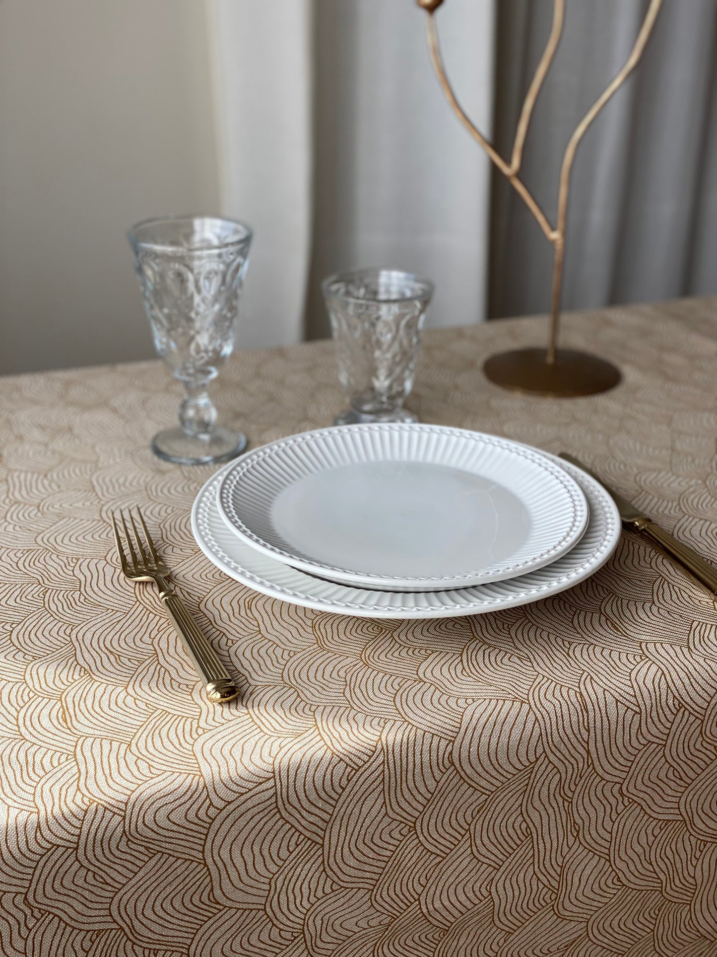 Сotton tablecloth Waves mustard