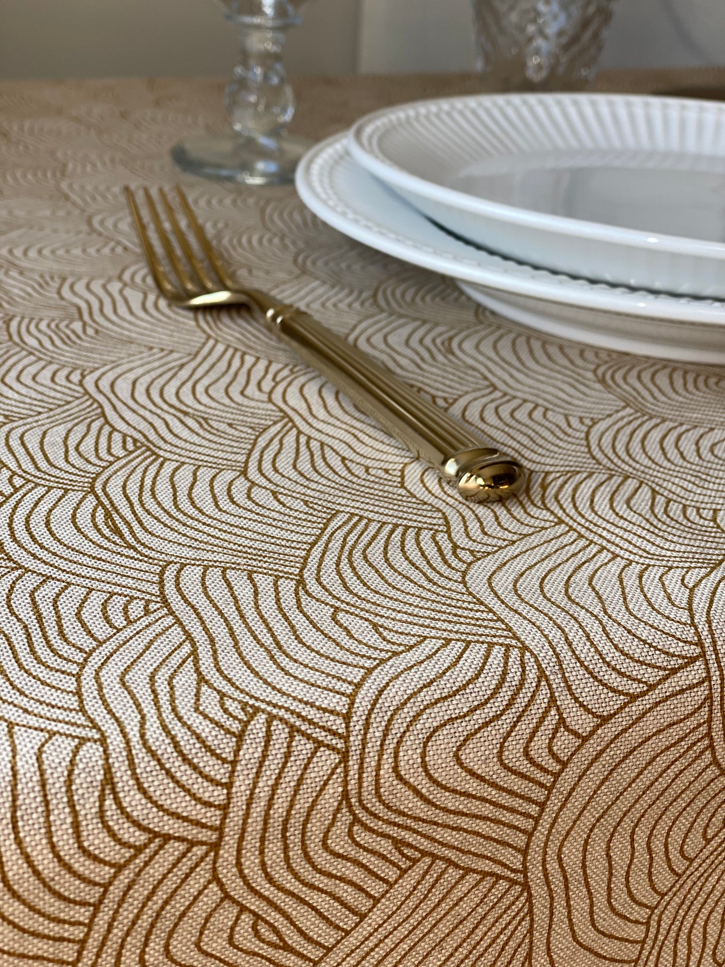 Сotton tablecloth Waves mustard